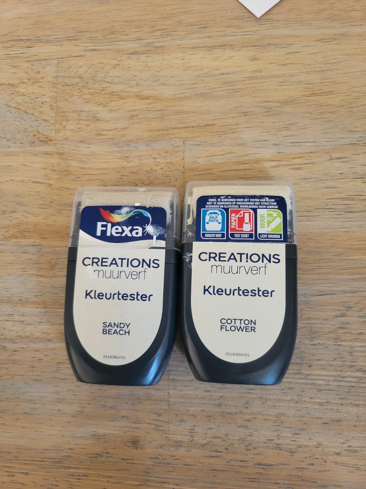 Kleurtesters Flexa muurverf Sandy beach en Cotton flower, Sieraden, Tassen en Uiterlijk, Uiterlijk | Gezichtsverzorging, Ophalen of Verzenden