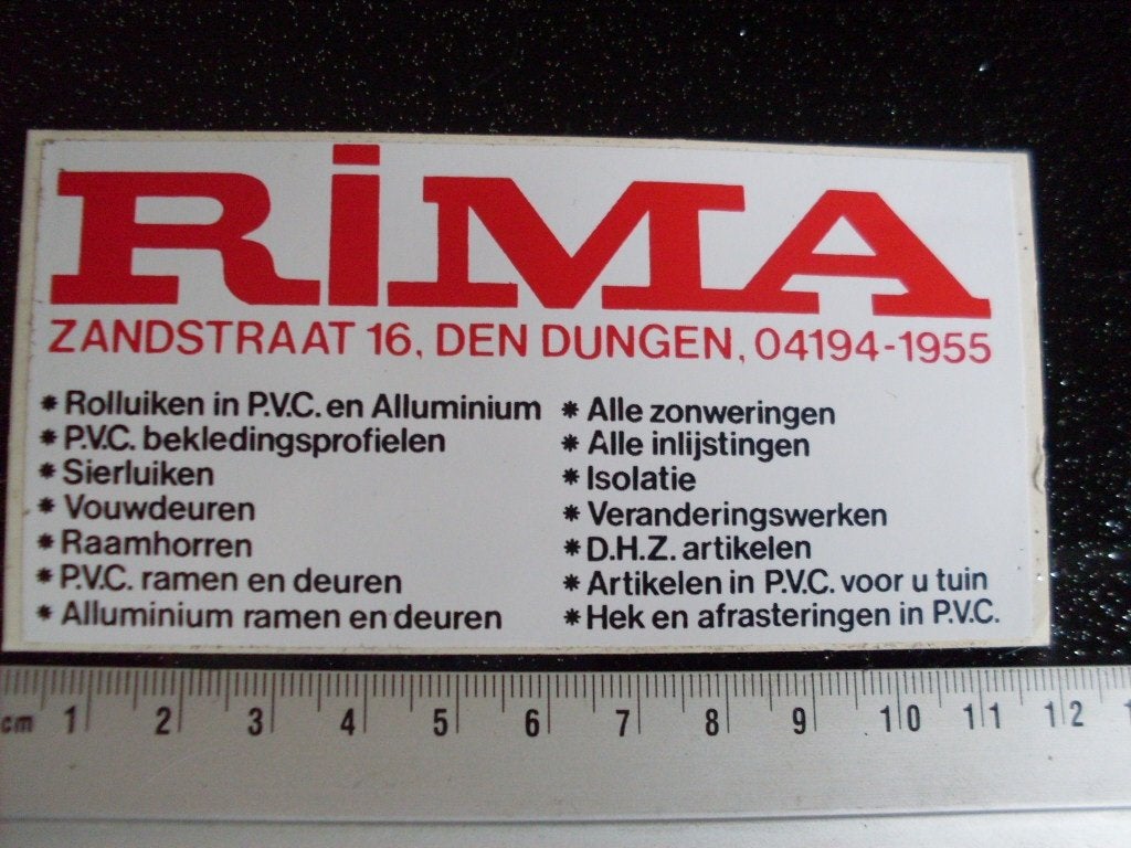 sticker rima den dungen logo rolluiken sierluiken raamhorren, Verzenden, Zo goed als nieuw, Bedrijf of Vereniging