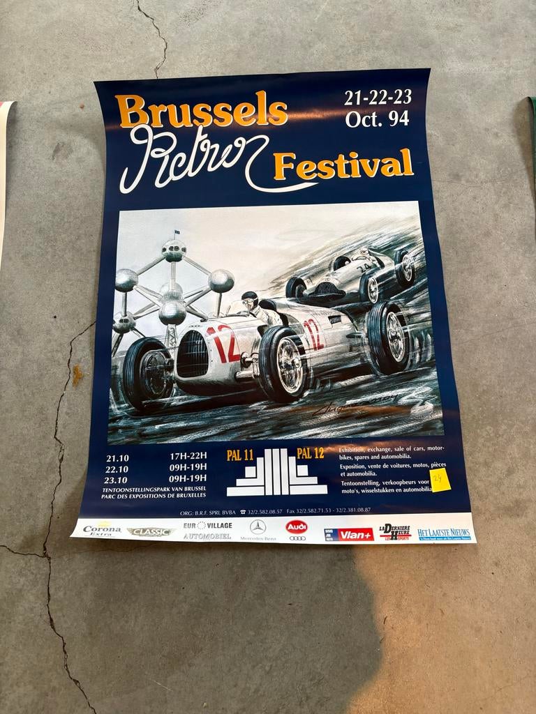 Vintage Brussels Retro Festival Poster 1994 - Auto/Moto, Ophalen, A1 t/m A3, Overige onderwerpen, Rechthoekig Staand