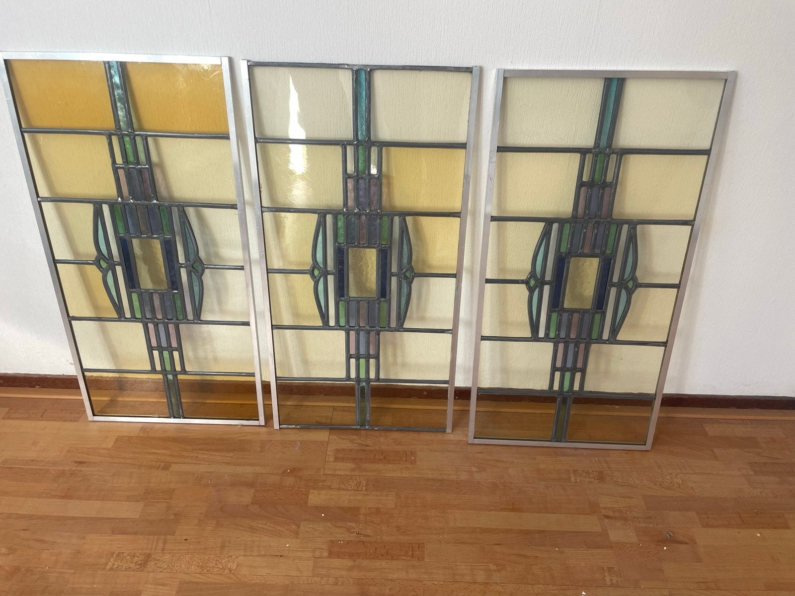 3x Glas in lood raam 34,5 x 66,1 cm, Ophalen, Gevelraam of Ruit, Gebruikt, Minder dan 80 cm