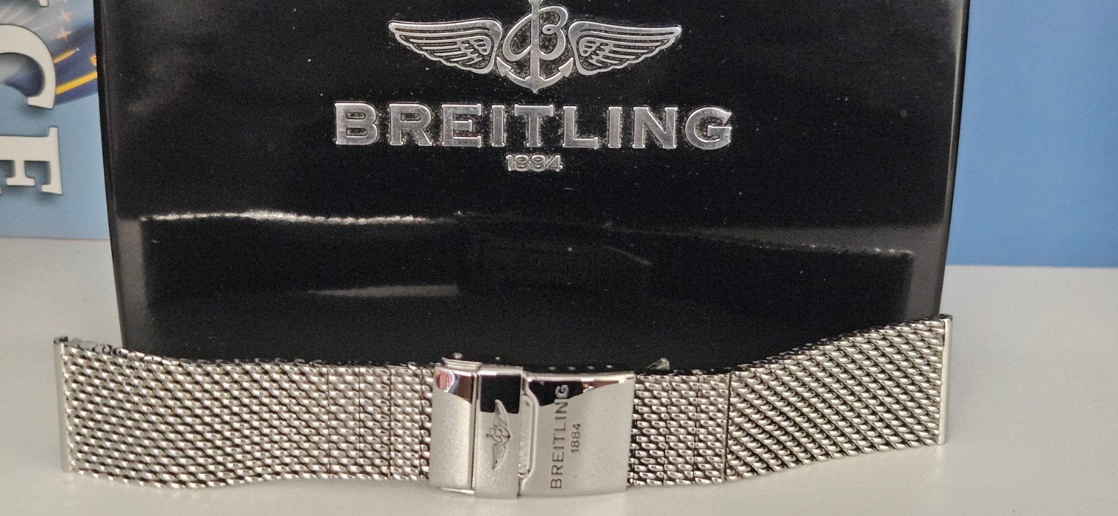 Breitling Milanese Mesh Horlogeband 18mm - Zo goed als nieuw, Sieraden, Tassen en Uiterlijk, Staal, Staal, Breitling, Polshorloge