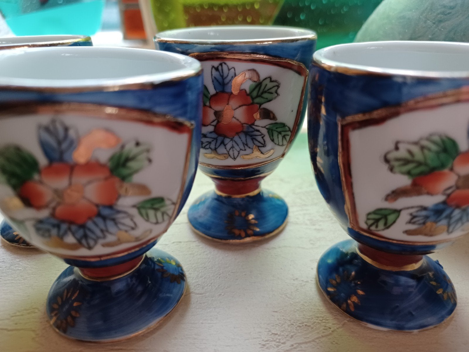 4 Vintage Imari Look Eierdopjes eier dopje, Ophalen of Verzenden