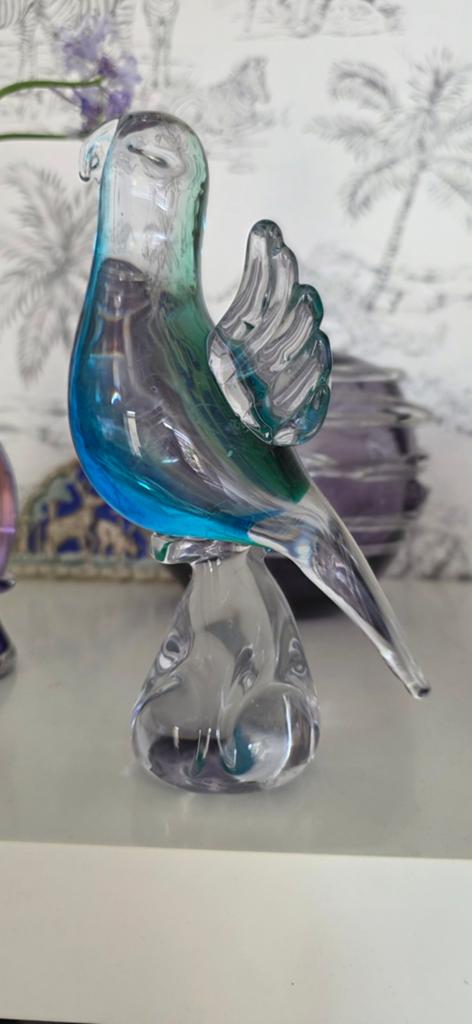 Prachtig glazen vogel beeldje, blauw/groen, Ophalen of Verzenden