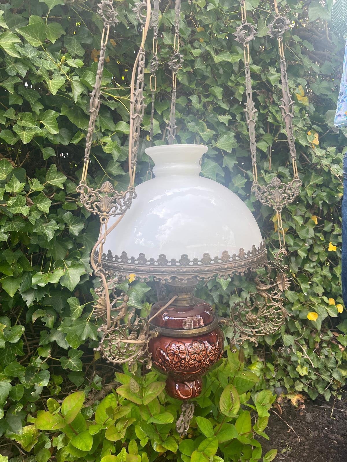 Vintage elektrische oliehanglamp, Ophalen of Verzenden