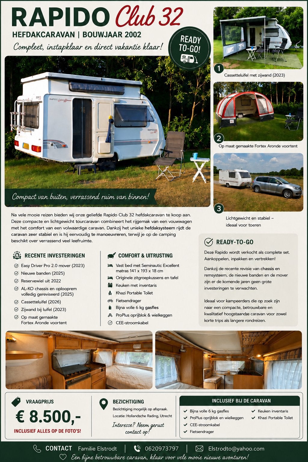 Rapido Club 32 Hefdak-Caravan (2002), Kleine zit, Tot en met 3, 500 - 750 kg, Tot 4 meter