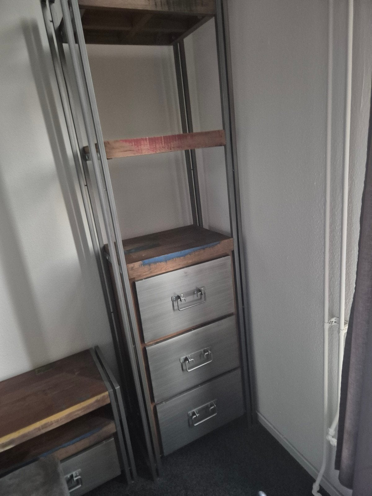 Industriële boekenkast met lades - metaal en hout, Ophalen of Verzenden