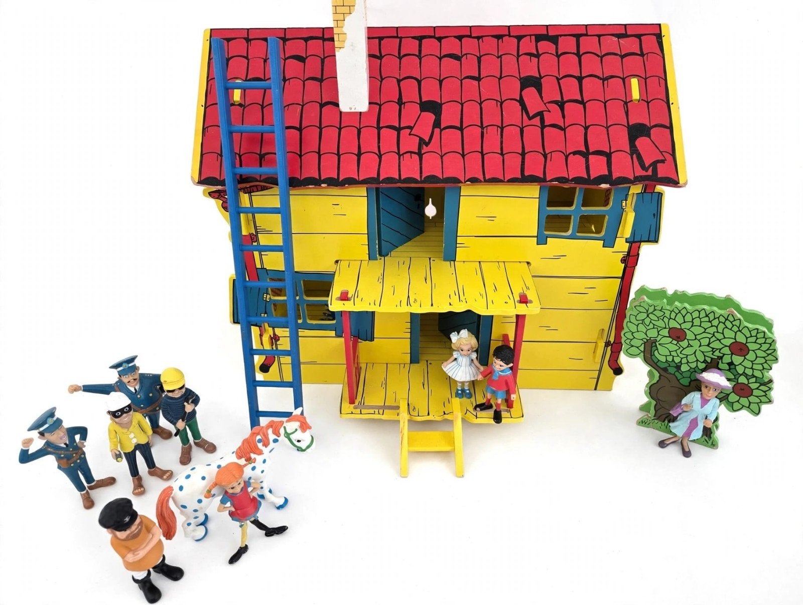 Vintage Pippi Langkous Villa Kakelbont Micki met figuren, Ophalen of Verzenden, Gebruikt, Poppenhuis
