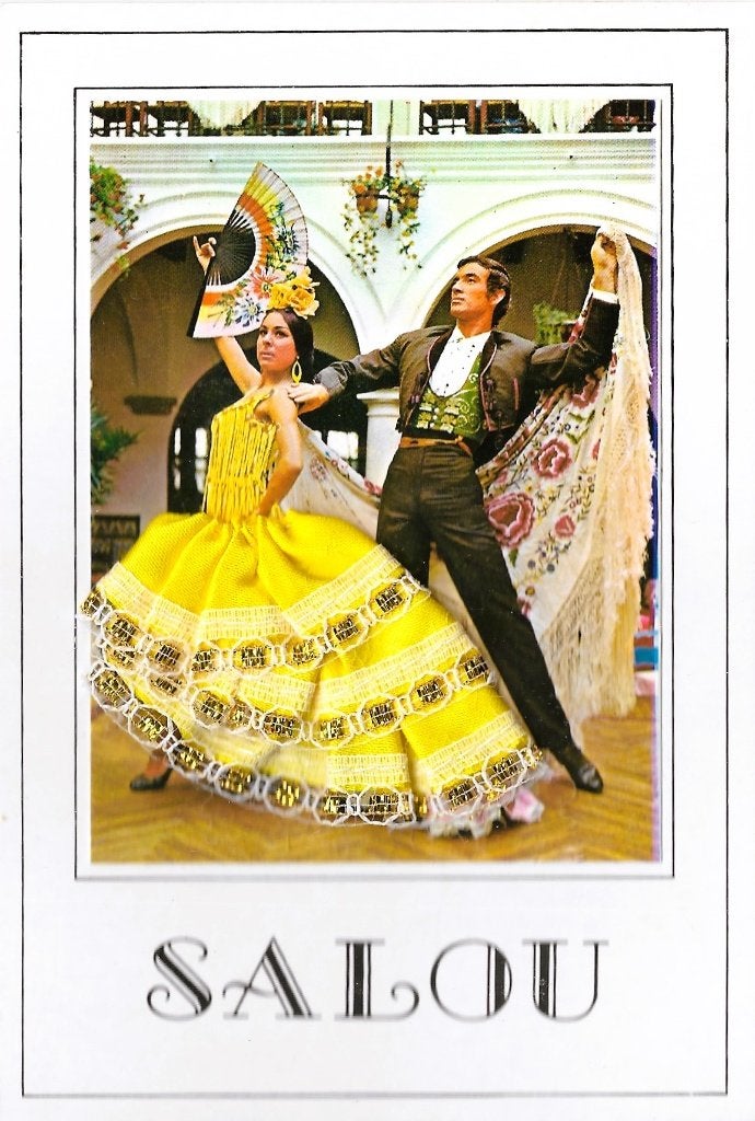 Dubbele kaart 	Salou (Spanje)	Textielkaart	Dansers, Verzenden, 1980 tot heden, Spanje