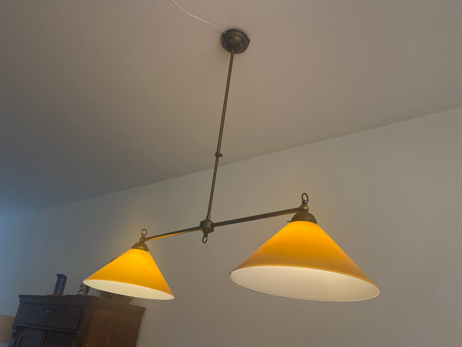 Vintage Hanglamp met 2 Glazen Kappen, Ophalen, Gebruikt, Glas, E27 (groot)
