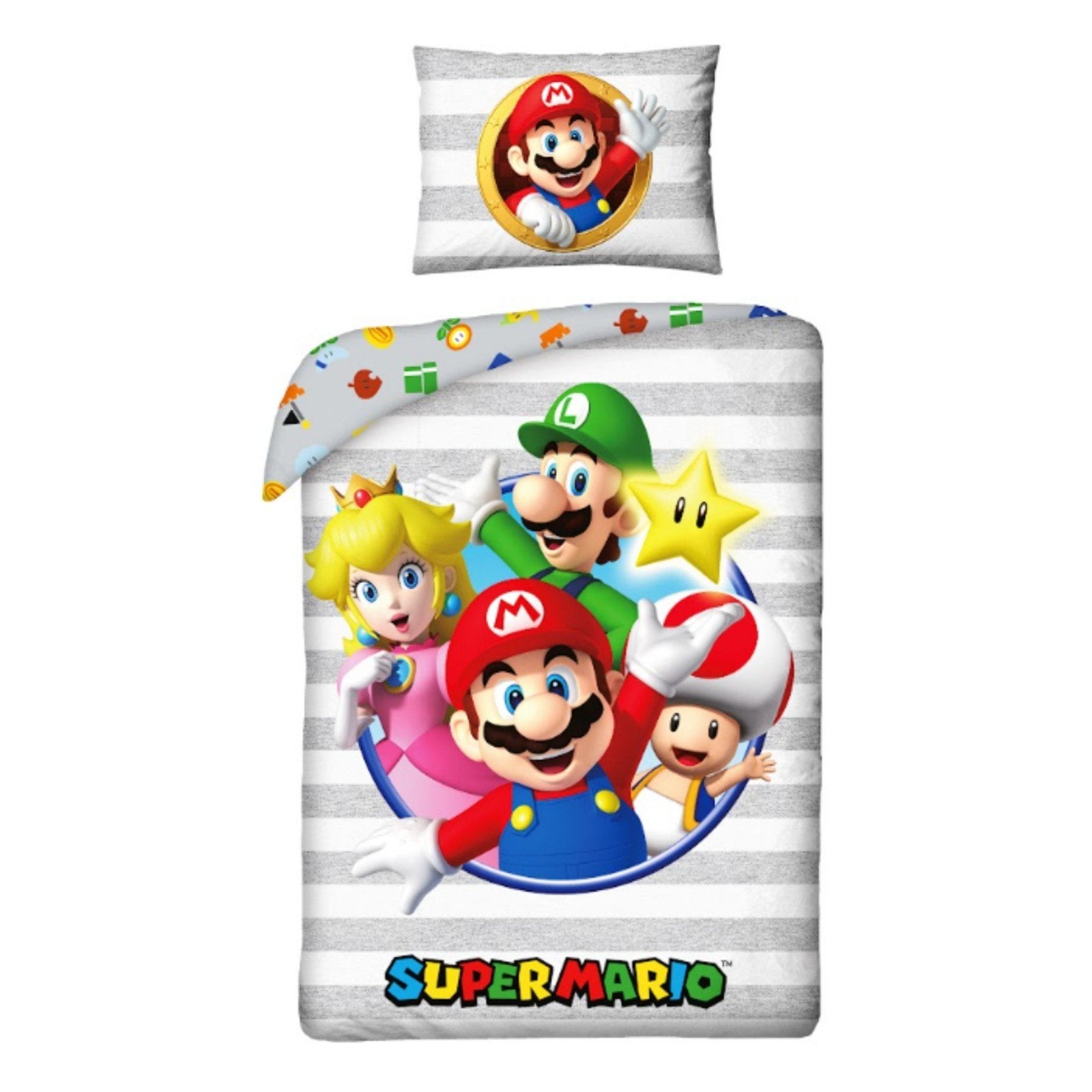 Super Mario Dekbedovertrek 140x200 cm met kussensloop, Overige kleuren, Jongetje of Meisje, Dekbedovertrek, Nieuw