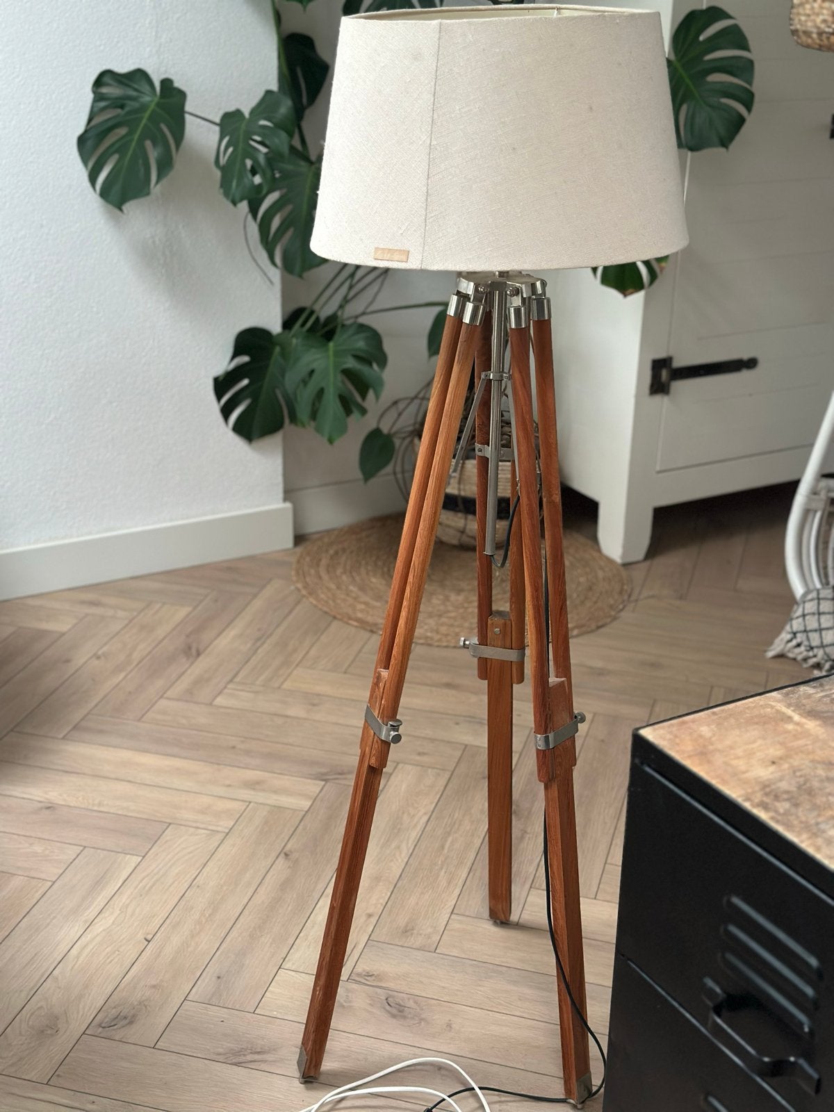 Riviera Maison Vloerlamp Tripod Hout en Metaal, Ophalen, Gebruikt, E27 (groot), 150 tot 200 cm