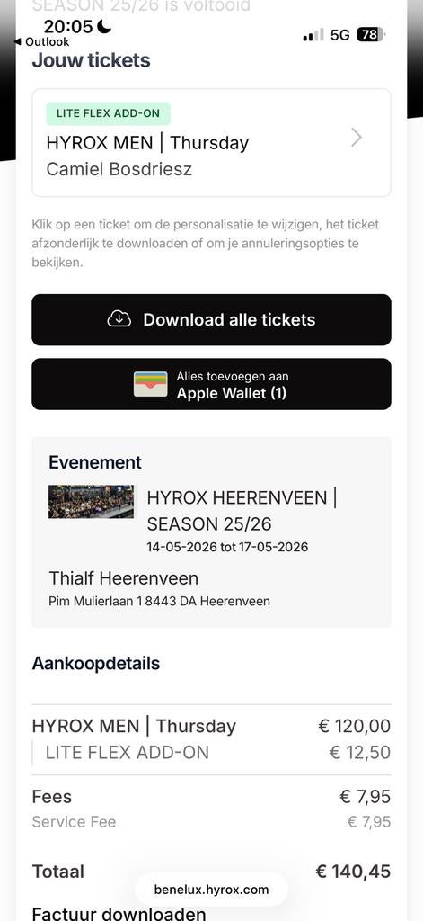 Hyrox men ticket donderdag 14 mei ( kan nog peronaliseren ), Eén persoon