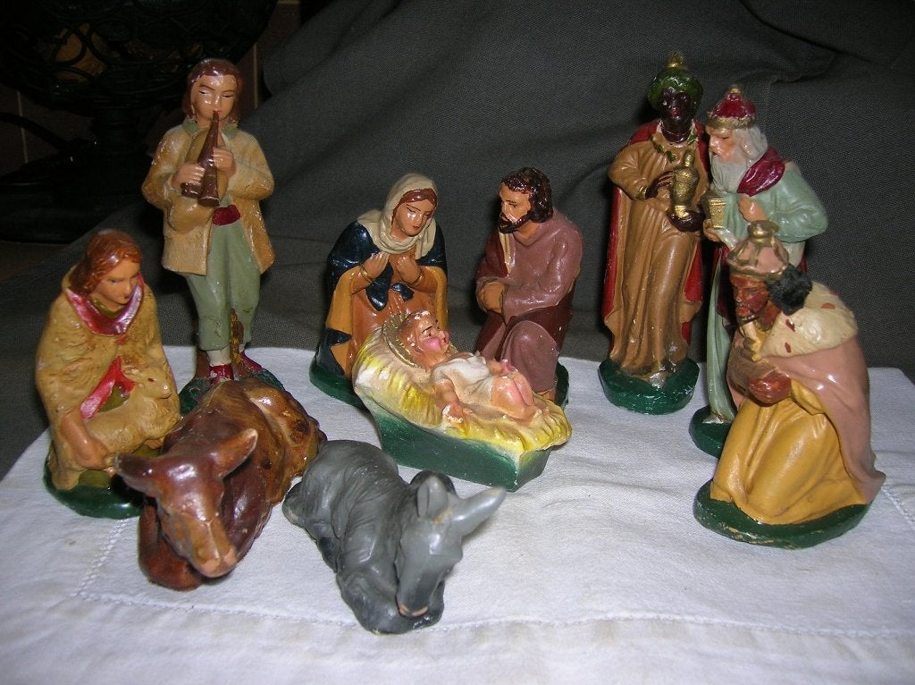 oude kerststal figuurtjes 10 delig, Ophalen of Verzenden
