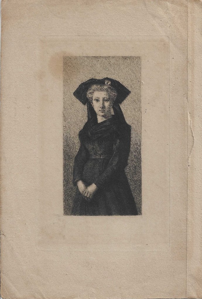 "Zij wacht - 1871 - Elzas". Gravure naar Jean-Jacques Henner, Antiek en Kunst, 1800 - 1899, Portret, Ophalen of Verzenden, 12 cm
