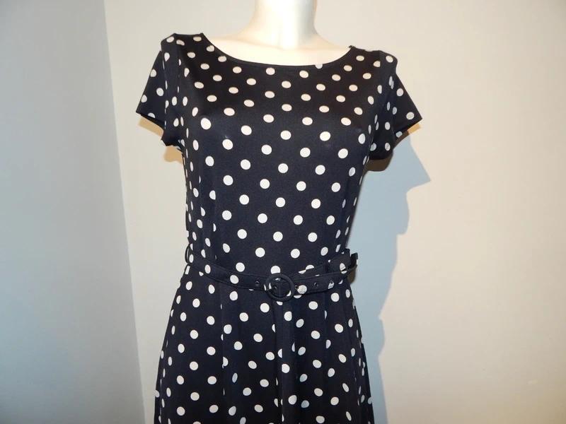 King Louie stretch jurk polkadot fijne stof met riempje M, Maat 38/40 (M), Verzenden, Zwart, Zo goed als nieuw