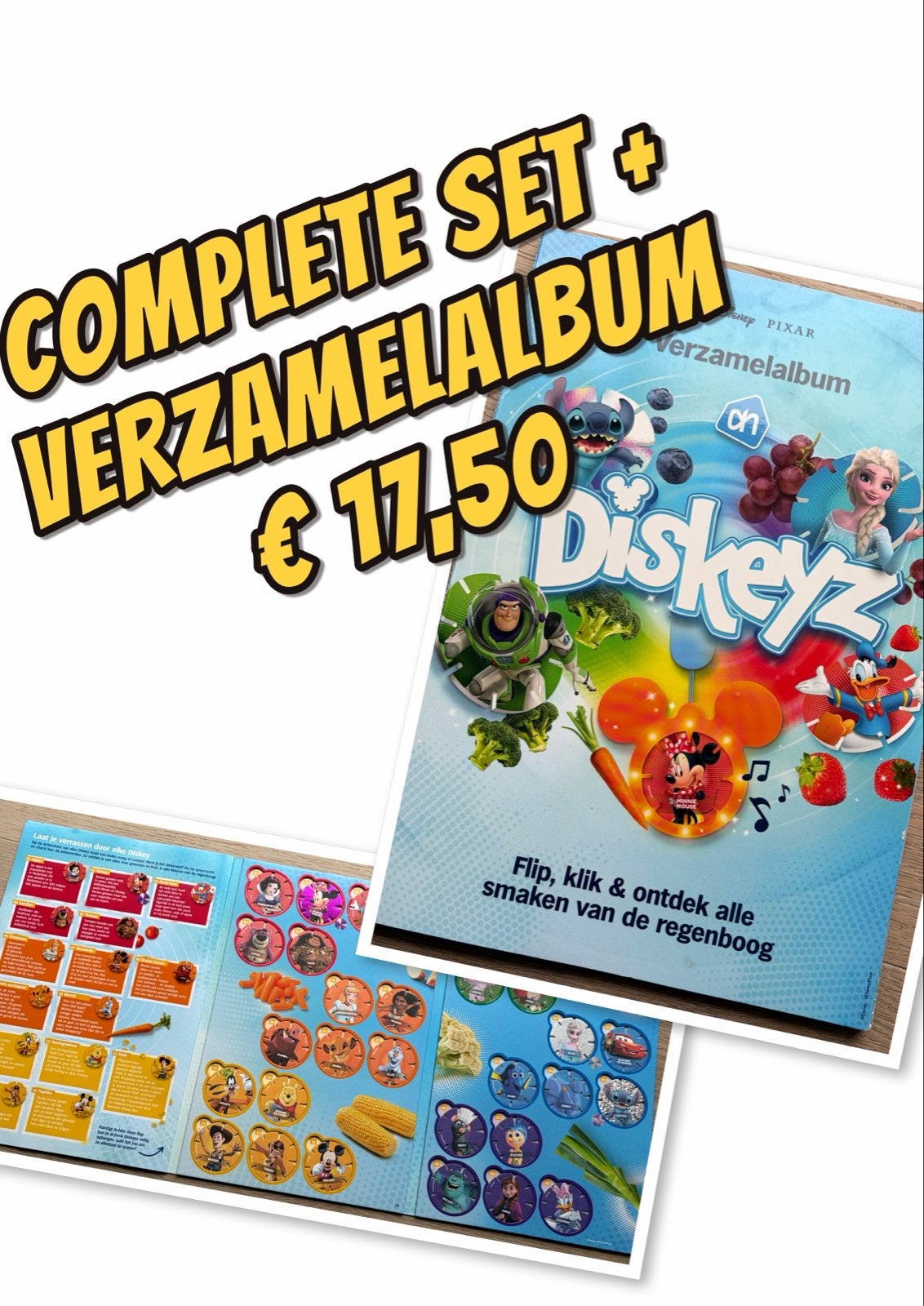 Disney Pixar Diskeyz compleet set + verzamelalbum, Ophalen of Verzenden, Zo goed als nieuw, Stickers en Plaatjes