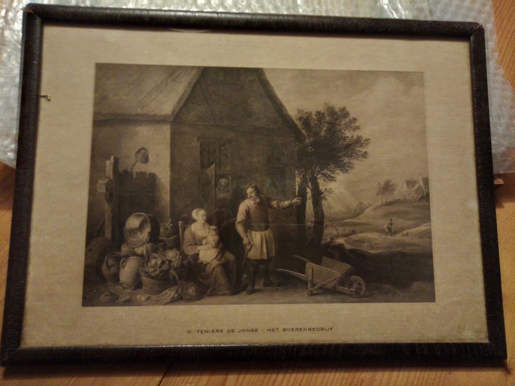 Antieke prent 'Het Boerenbedrijf' van D. Teniers de Jonge, Antiek en Kunst, Kunst | Schilderijen | Klassiek, Ophalen of Verzenden
