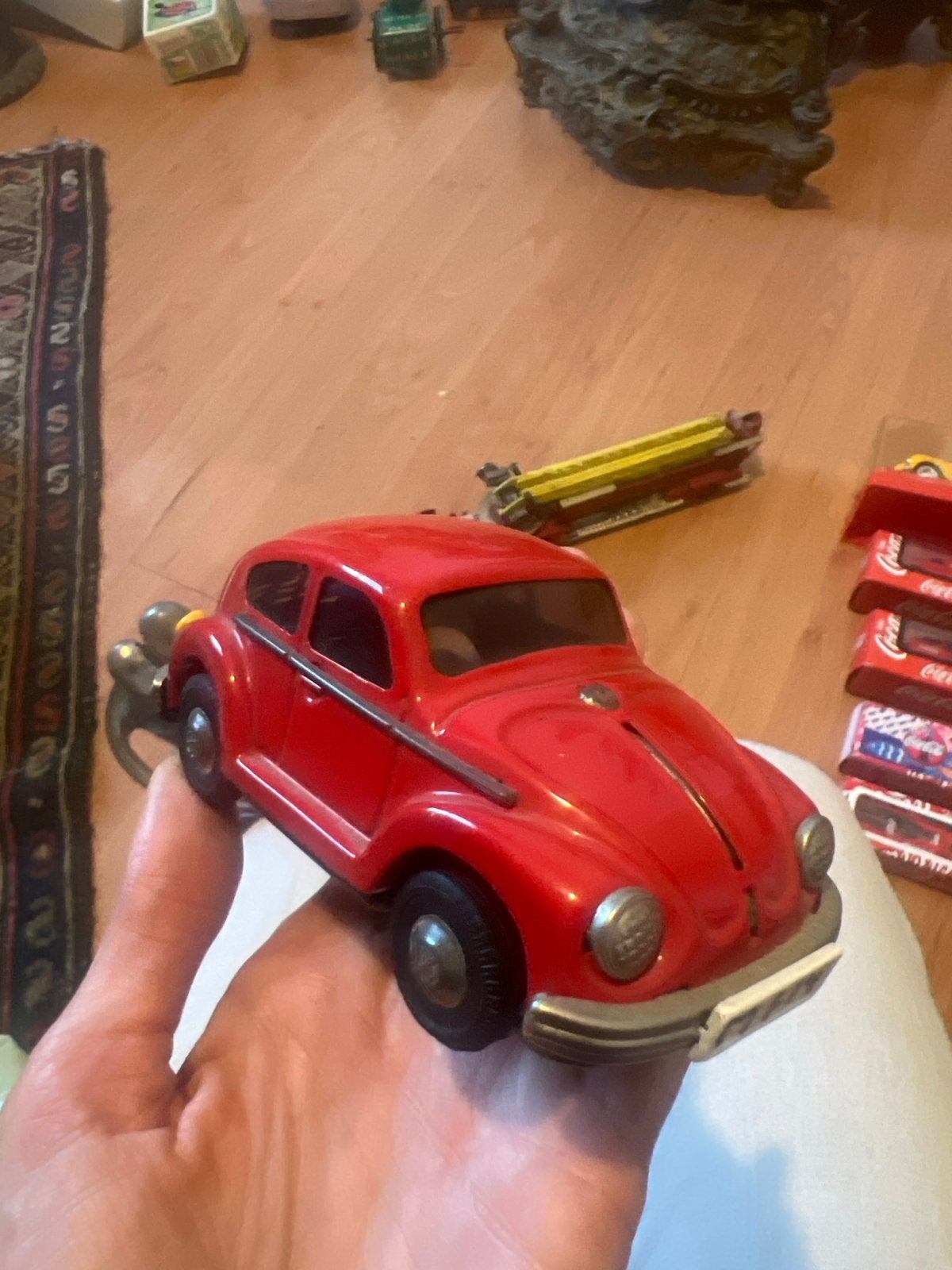Vintage rode Kever speelgoedauto van blik, Ophalen of Verzenden, Gebruikt