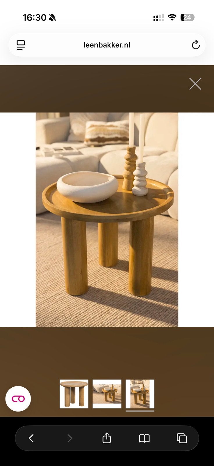 Salon tafel Liam Leen Bakker, Huis en Inrichting, Tafels | Bijzettafels, Nieuw, Rond, Minder dan 45 cm, 55 tot 75 cm, Hout, Ophalen