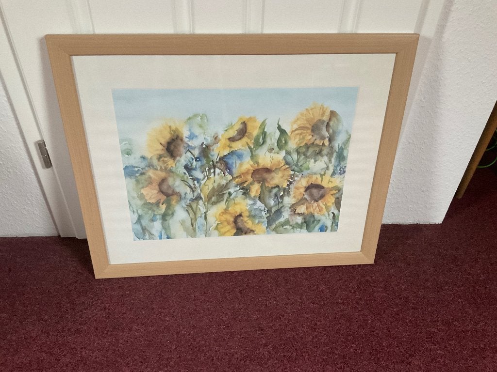 Tkp. Prachtig schilderij met zonnebloemen H x B. 63 x 73, Bloemen, Overige stijlen, Overige technieken, Ophalen of Verzenden