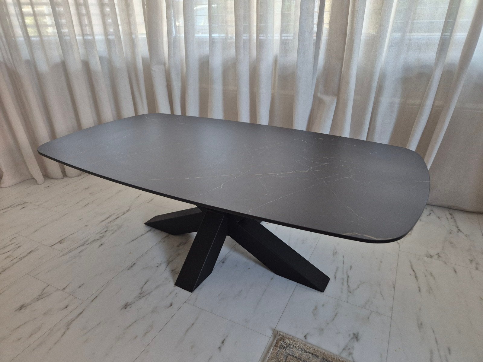 Keramische salontafel Deens ovaal - Sorella onderstel, Huis en Inrichting, Ophalen, Overige materialen, 100 tot 150 cm, 50 tot 100 cm
