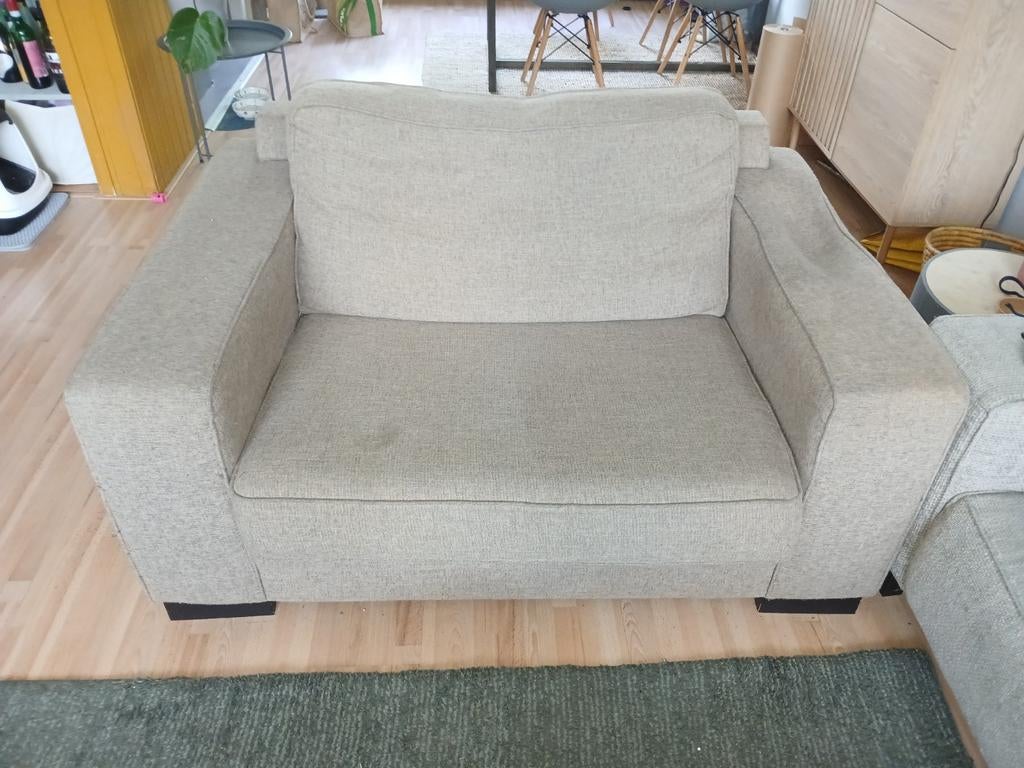 Love seat/ fauteuil - Beige/Lichtgrijs, Huis en Inrichting, Fauteuils, Ophalen, Gebruikt, 75 tot 100 cm, Stof