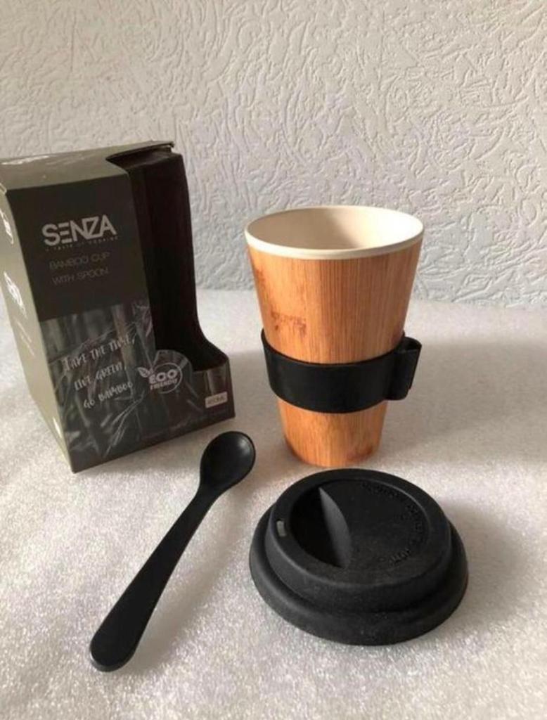 Eco friendly Beker met lepel - SENZA - 450 ml, Ophalen of Verzenden, Zo goed als nieuw