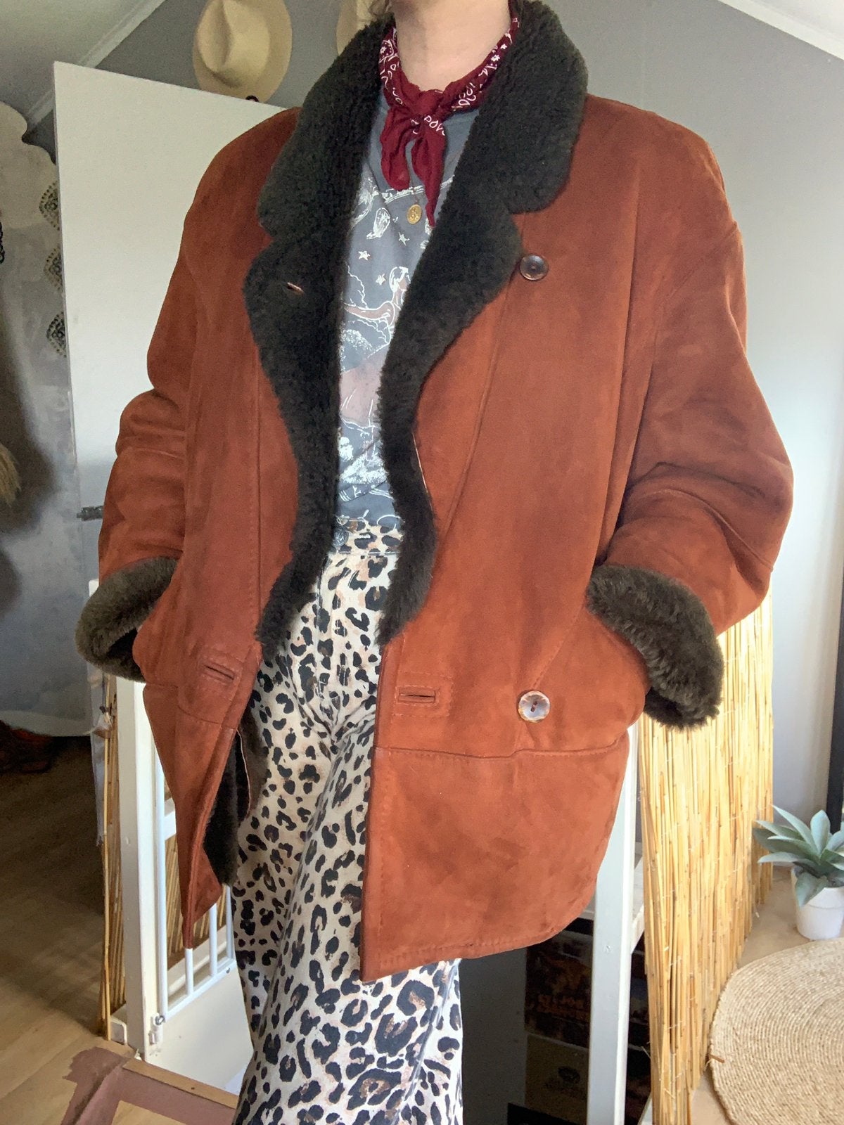 Vintage bomberjack lammy coat L bohemian gevoerde jas, -, Maat 42/44 (L), Ophalen of Verzenden, Zo goed als nieuw