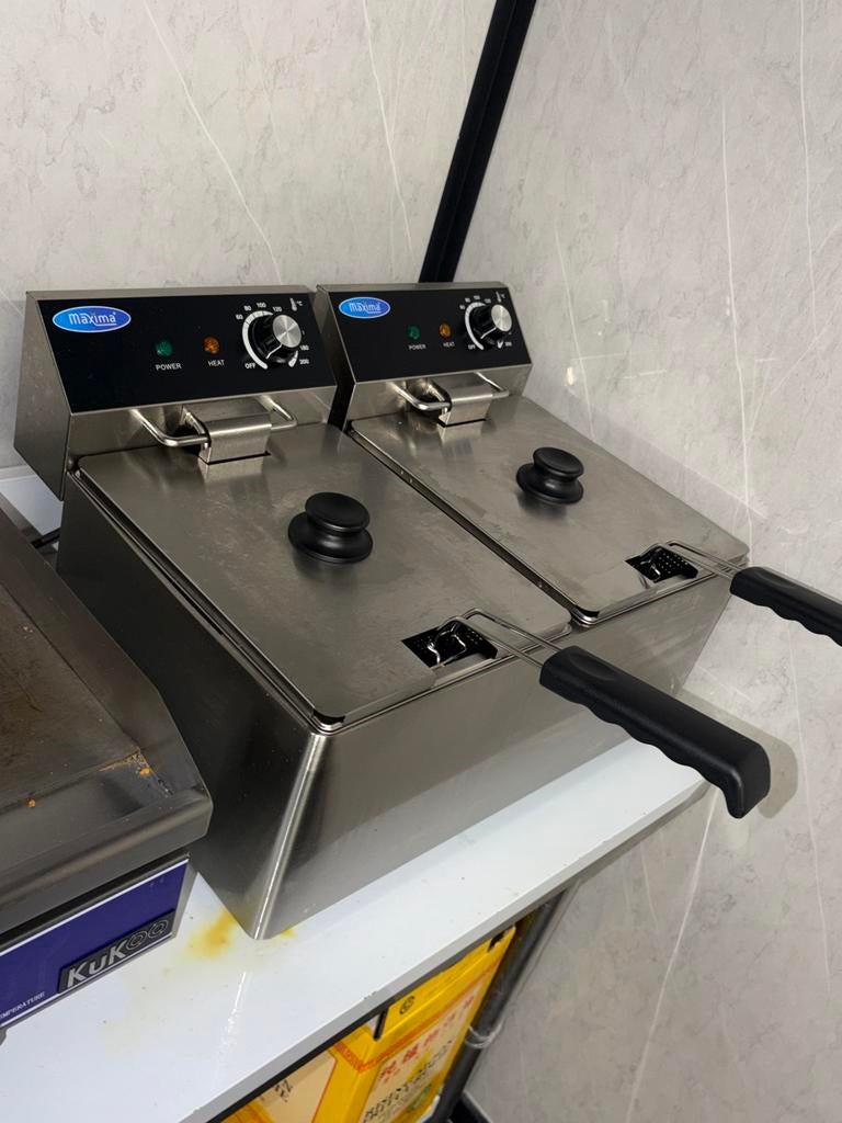 Maxima Duo Friteuse - Professionele Dubbele Frituurpan, Witgoed en Apparatuur, Frituurpannen, 2 tot 3 liter, Ophalen of Verzenden