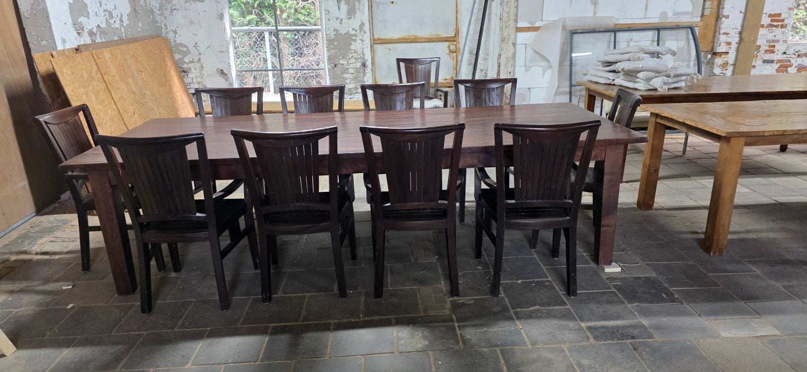 eethoek 10 stoelen tafel 3 meter, Ophalen, Gebruikt, 8 stoelen of meer