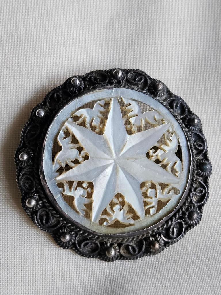 Vintage Bethlehem Pearl Broche/Hanger - Ster van Bethlehem, Ophalen of Verzenden, Zilver, Zilver