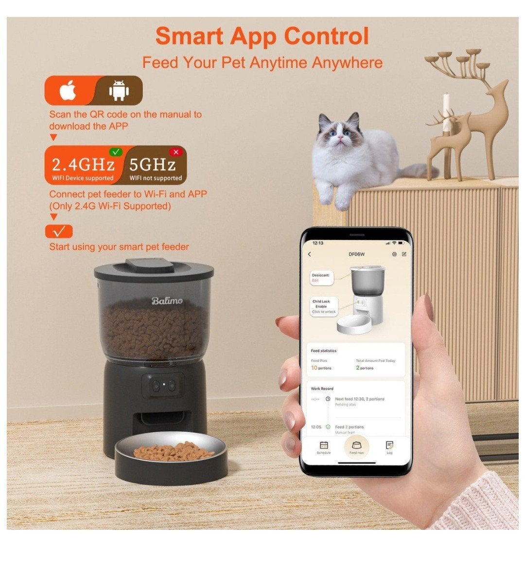 ​Balimo Smart Voerautomaat met WiFi – Zwart – 3L, Verzenden, Nieuw
