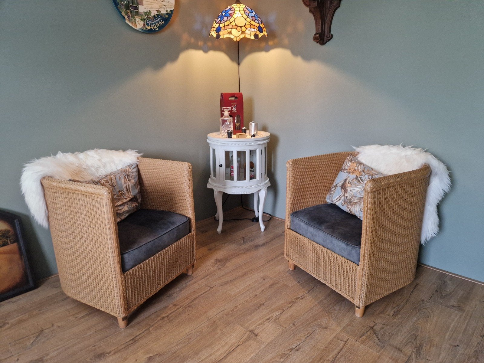 Set van 2 originele Lloyd Loom fauteuils met groene kussens, Ophalen of Verzenden