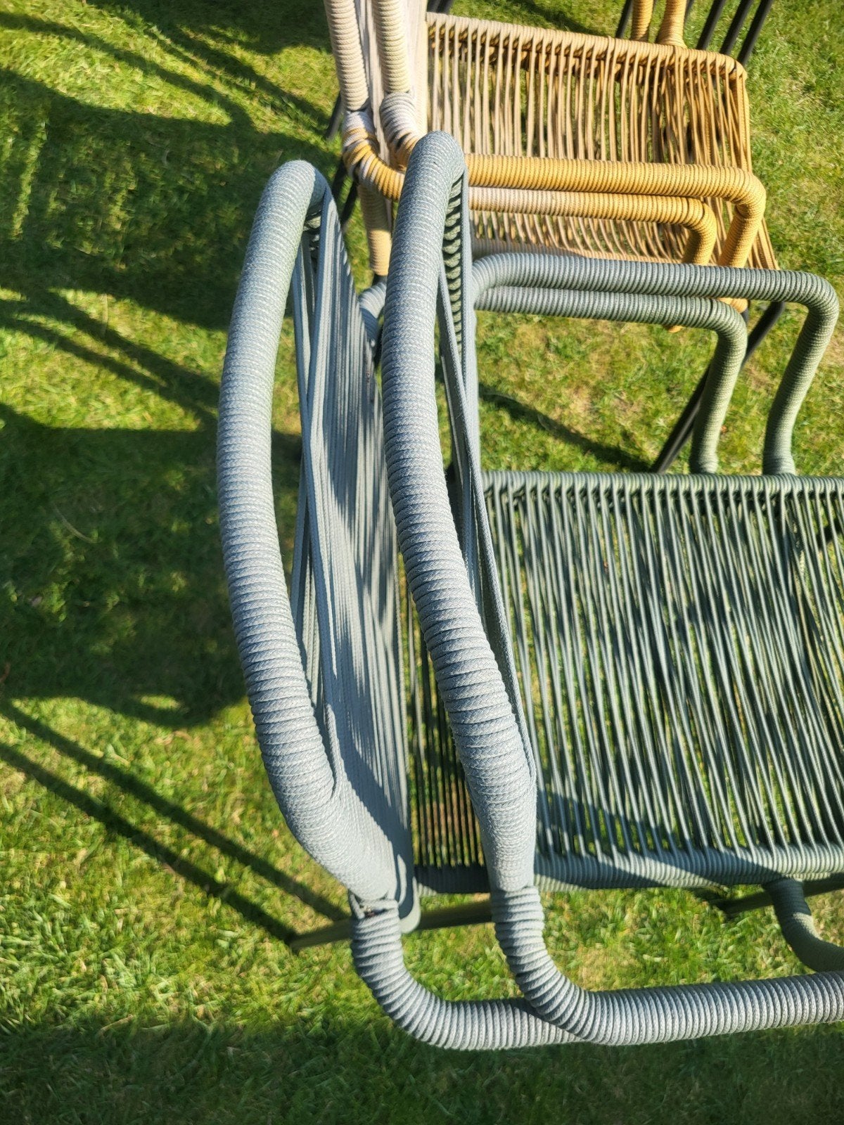 Denver stapelbare rope tuinstoel - Zwart, Groen, Geel 8 st, Tuin en Terras, Ophalen, Gebruikt, Metaal, Stapelbaar