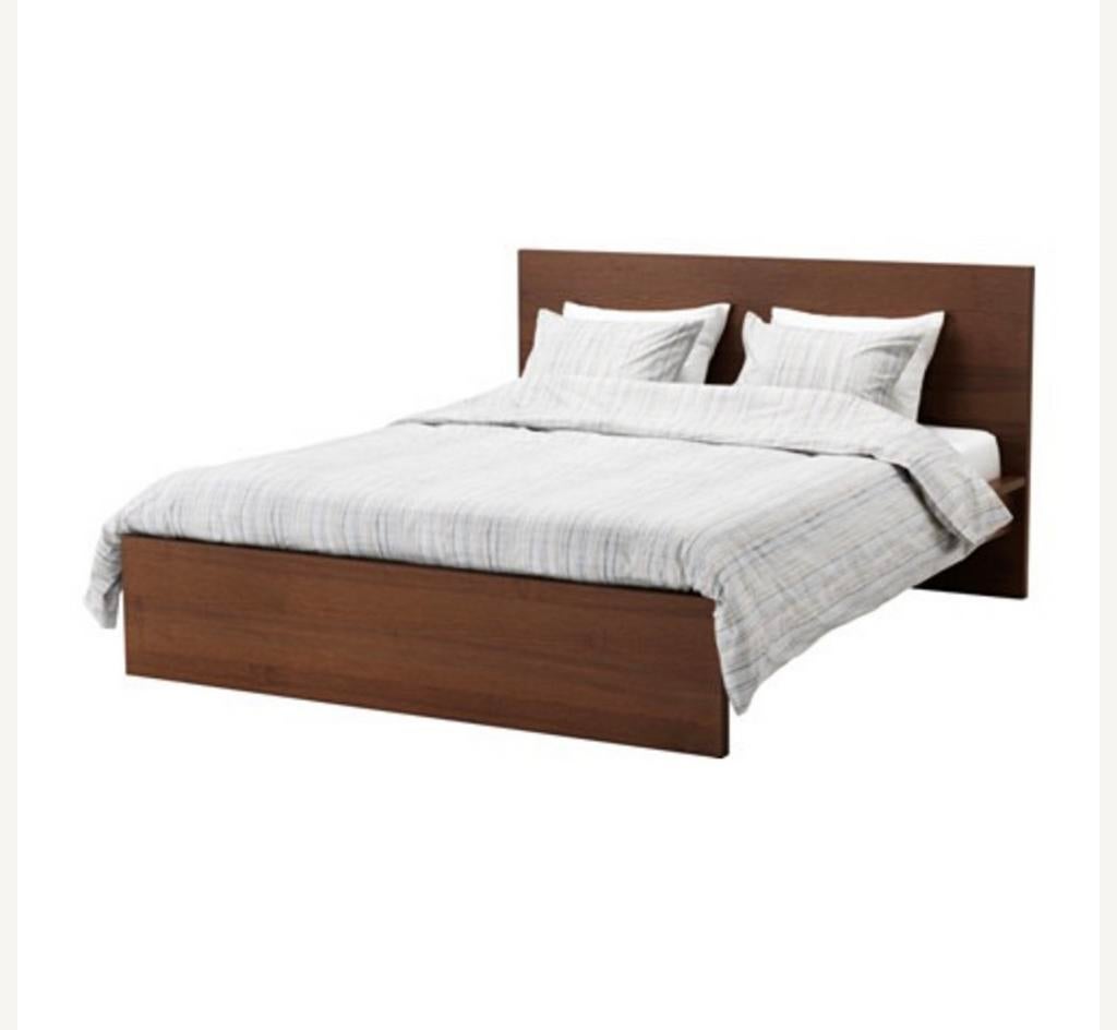 160x200cm Malm bed met lattenbodems, Ophalen, Gebruikt, Bruin, Tweepersoons