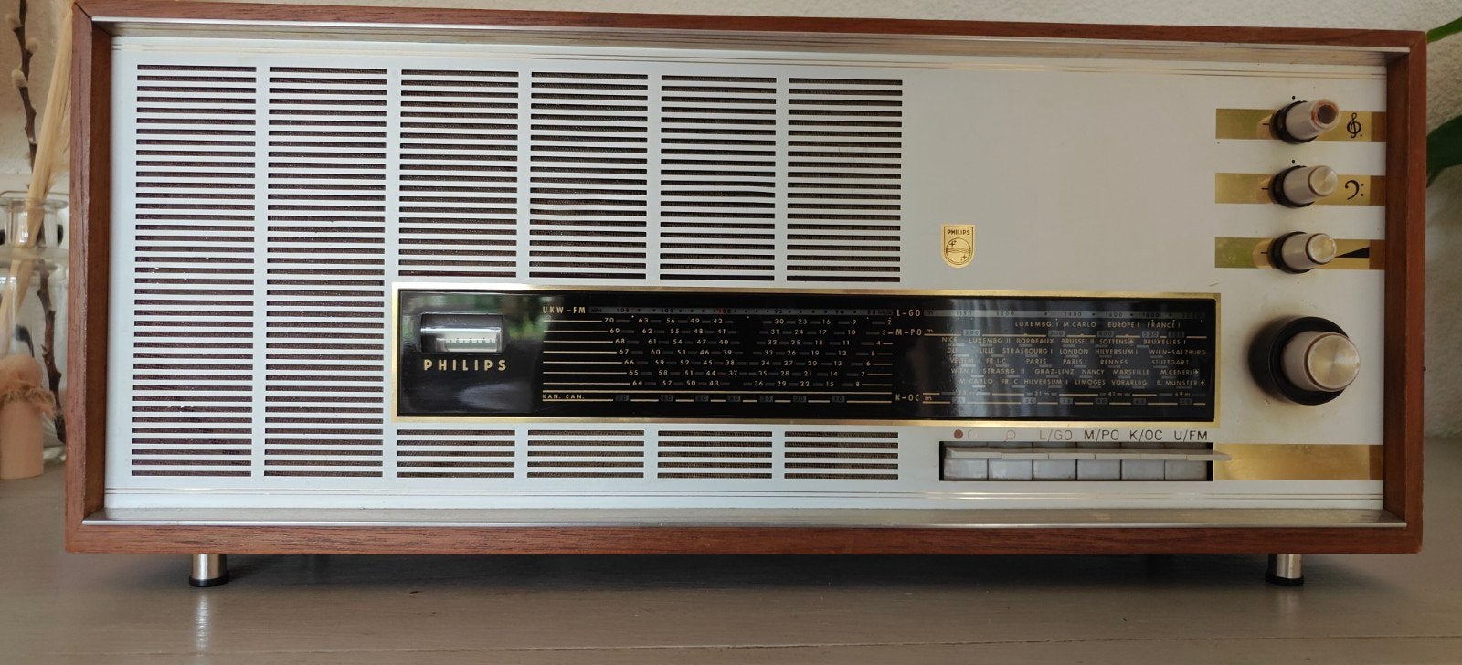 Vintage Philips B4X52AT Radio (1965) in houten kast, Ophalen of Verzenden