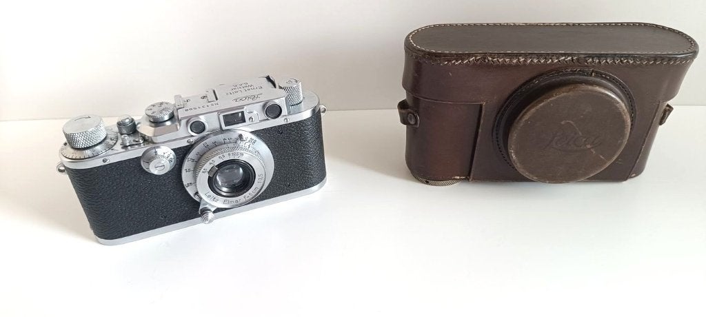 AnzeigeLeica III Chrom M39 Leitz Elmar 3.5 f 50, Tasche, Ophalen of Verzenden, Voor 1940, Fototoestel
