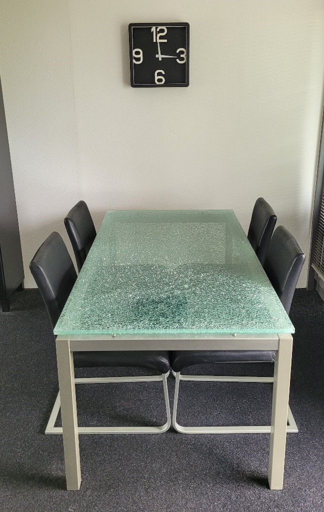 MODERNE DESIGN EETTAFEL/TAFEL – GEHARD CRUSHED GLASS 160x90, Ophalen, 50 tot 100 cm, Zo goed als nieuw, Vijf personen of meer