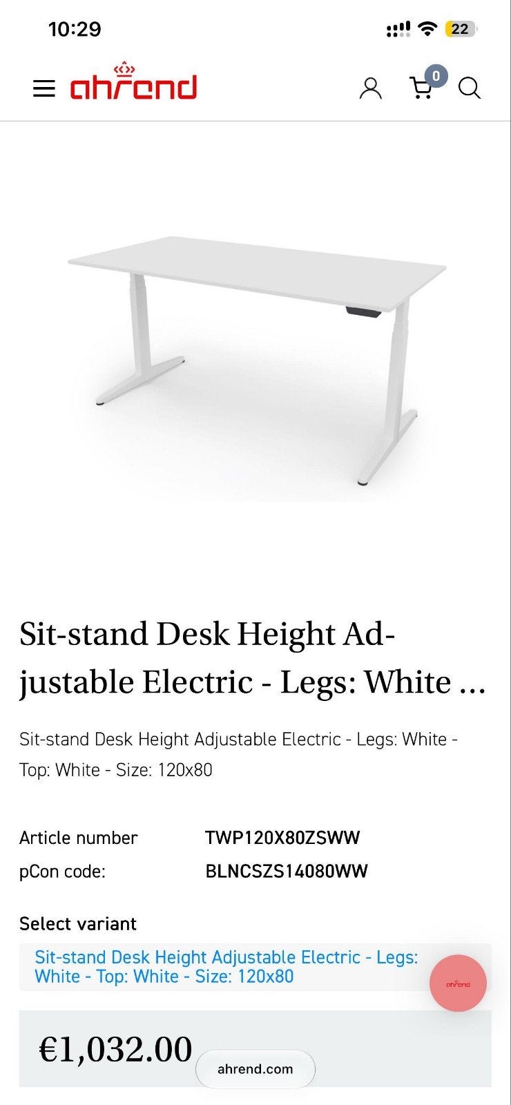 Ahrend Electric Sit-Stand Desk 12080 cm, Ophalen, Zo goed als nieuw