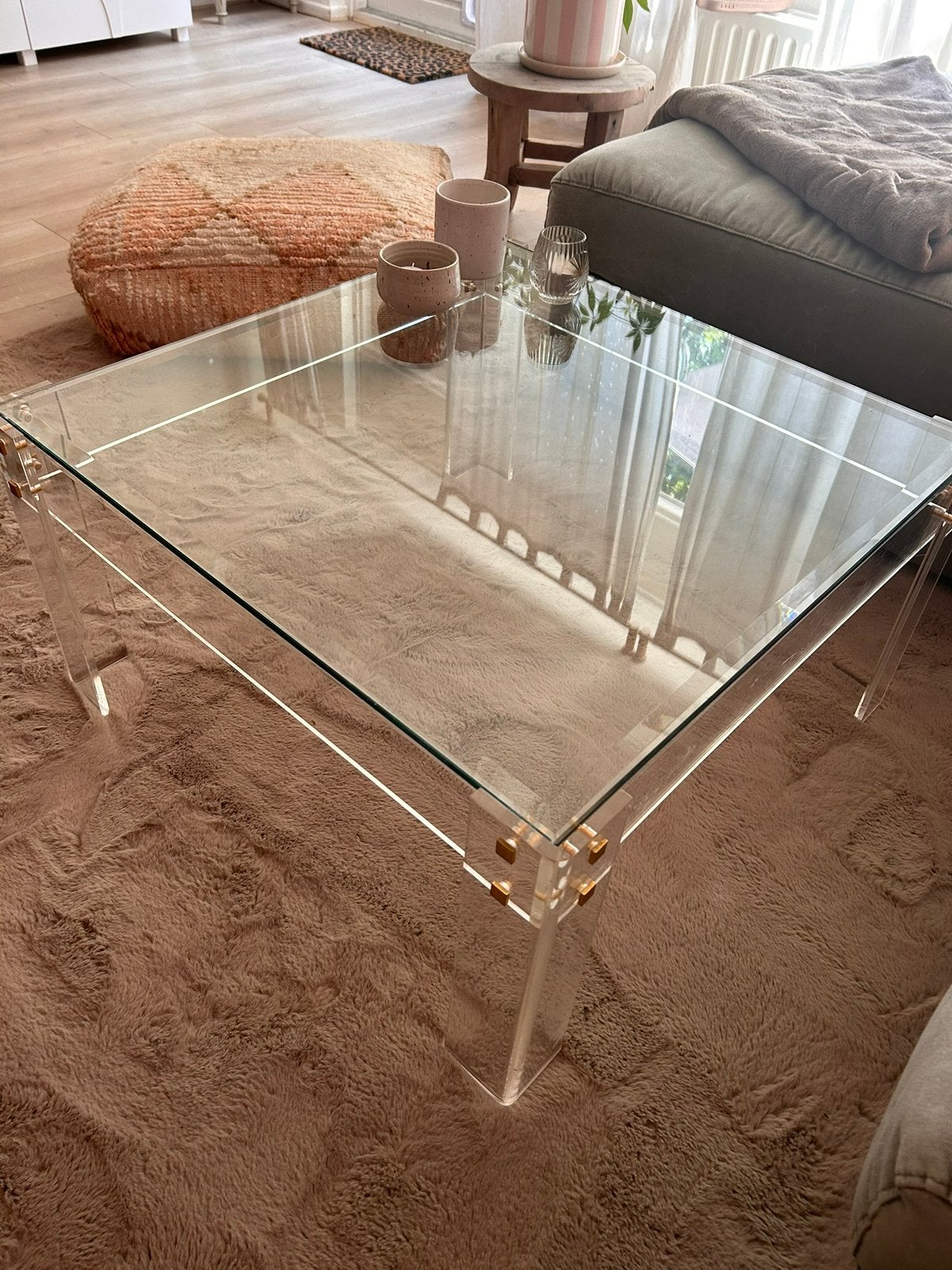 Salontafel glas acryl vintage tafel, Huis en Inrichting, Ophalen, 50 tot 100 cm, -, -