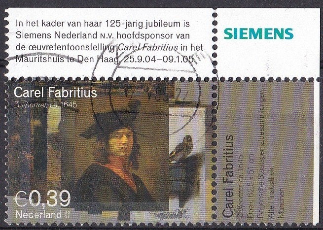 Carel Fabritius - zelfportret - gebruikt – NVPH 2286 hoek, Ophalen of Verzenden, Na 1940, Gestempeld