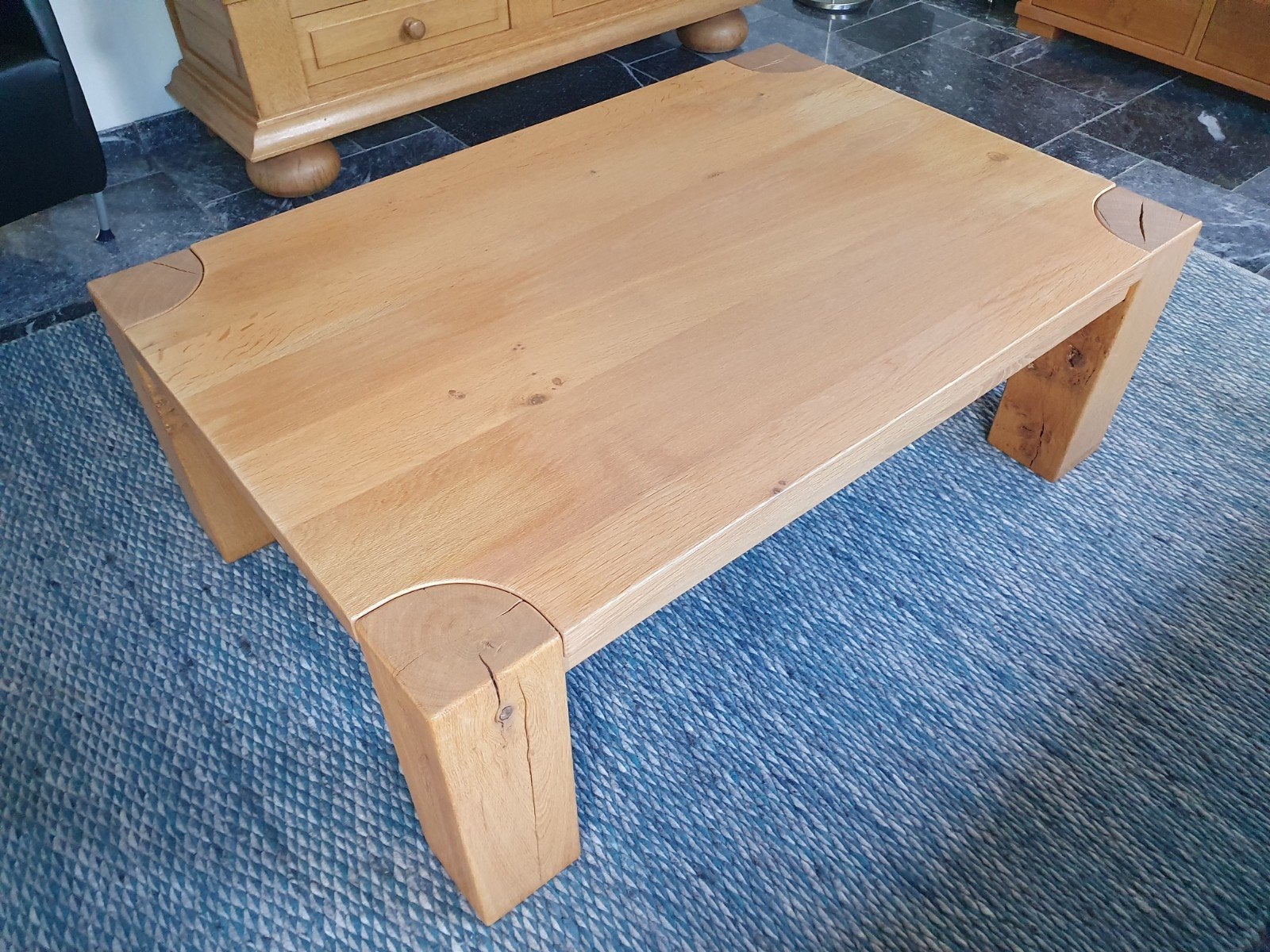 Van Rossum Chunk salontafel. (lbh) 120 cm  80 cm  42 cm., Ophalen, Gebruikt, Rechthoekig, Eikenhout