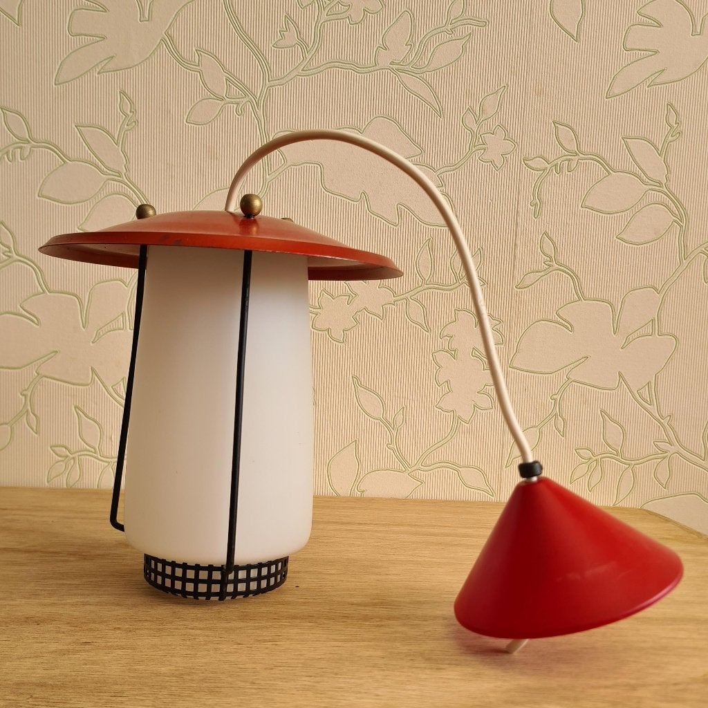 te koop: metalen hanglamp glazen kap, retro vintage jaren 60, Ophalen of Verzenden, Gebruikt, Glas, Retro vintage sixties