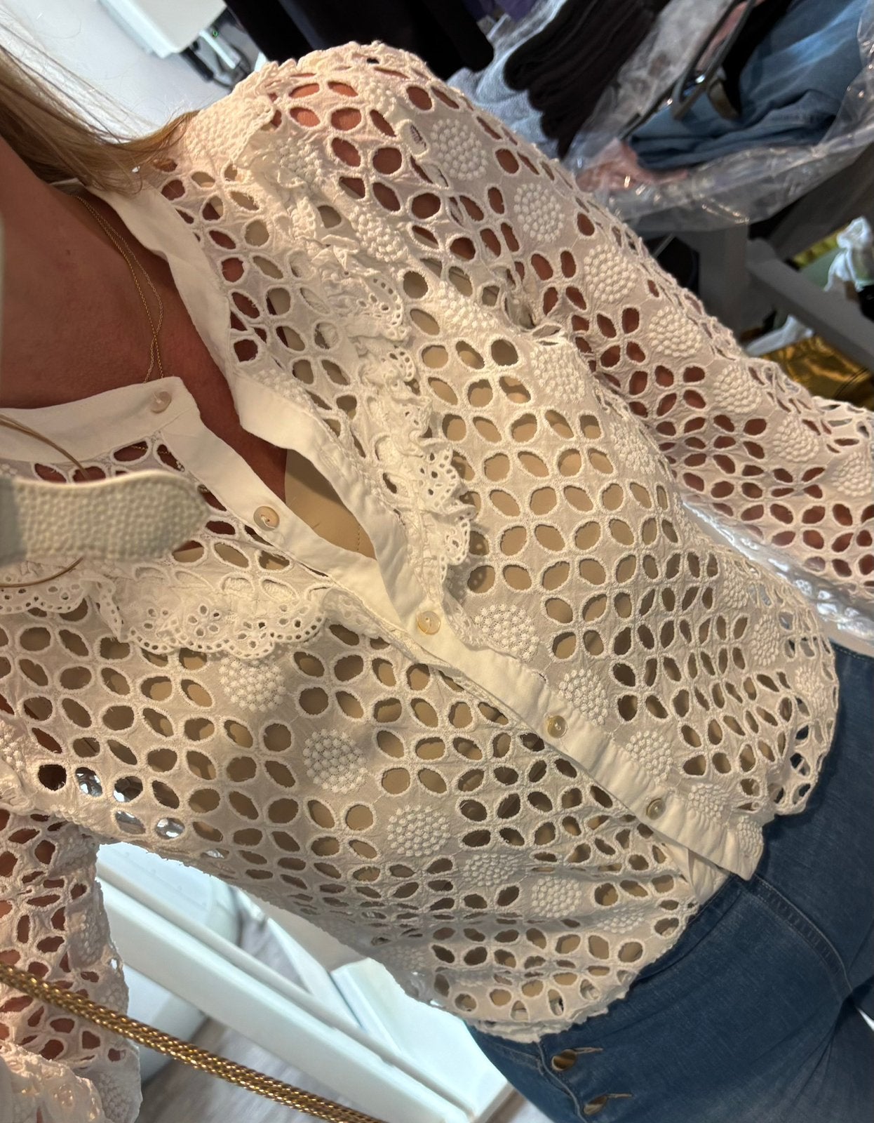 Witte broderie blouse Elvira, Ophalen of Verzenden, Zo goed als nieuw, Maat 36 (S), Wit