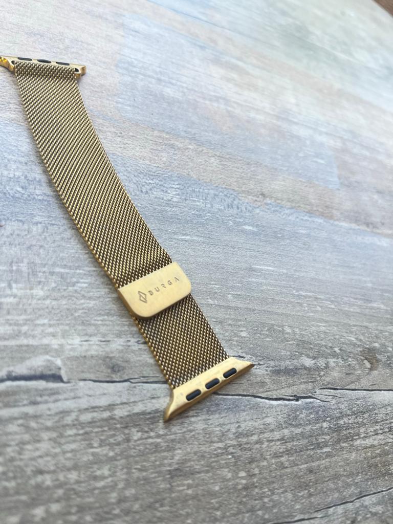 Gouden Milanese Apple Watch Bandje - Burga, Ophalen of Verzenden, Zo goed als nieuw, Roze, IOS