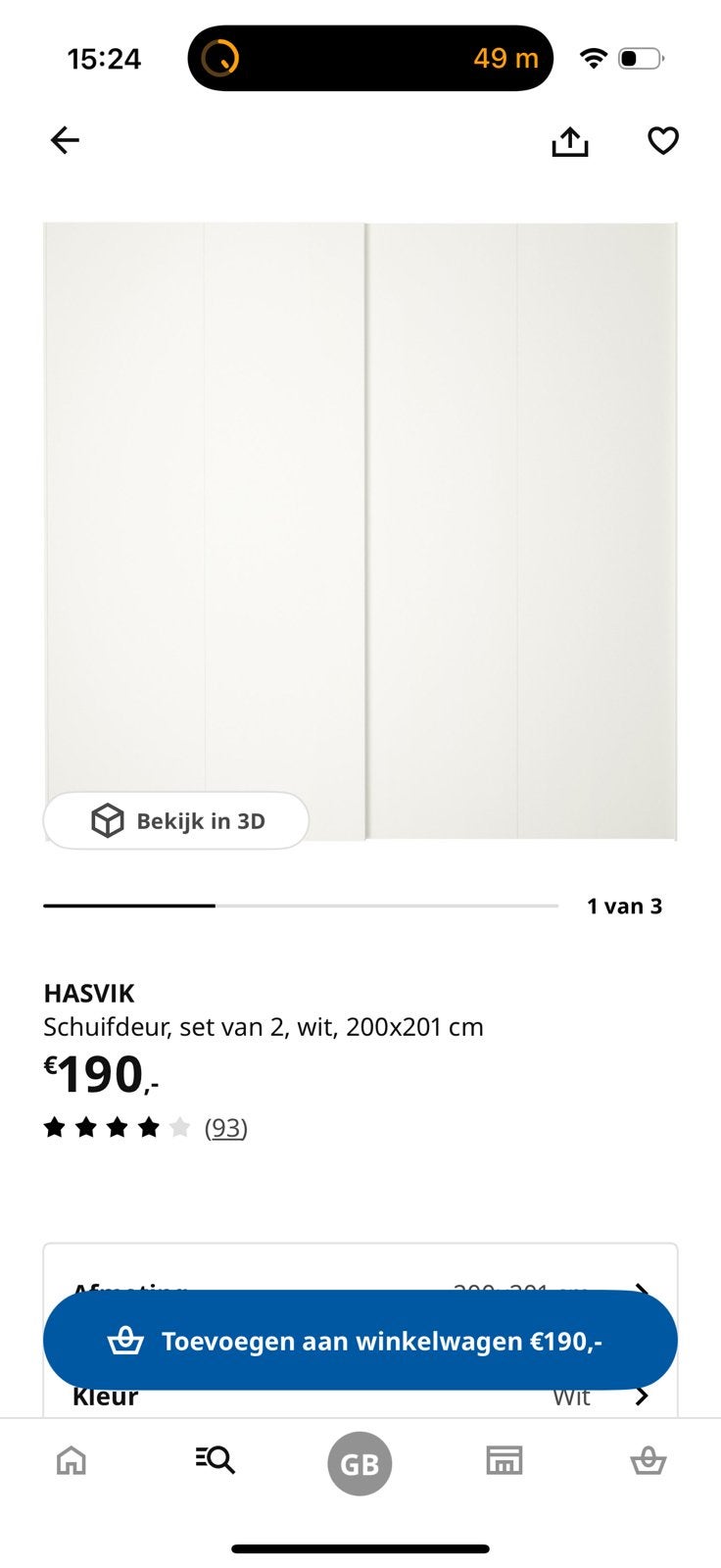 2 IKEA Hasvik schuifdeuren (voor Pax kast), Huis en Inrichting, Kasten | Kledingkasten, Ophalen, Zo goed als nieuw, 50 tot 75 cm