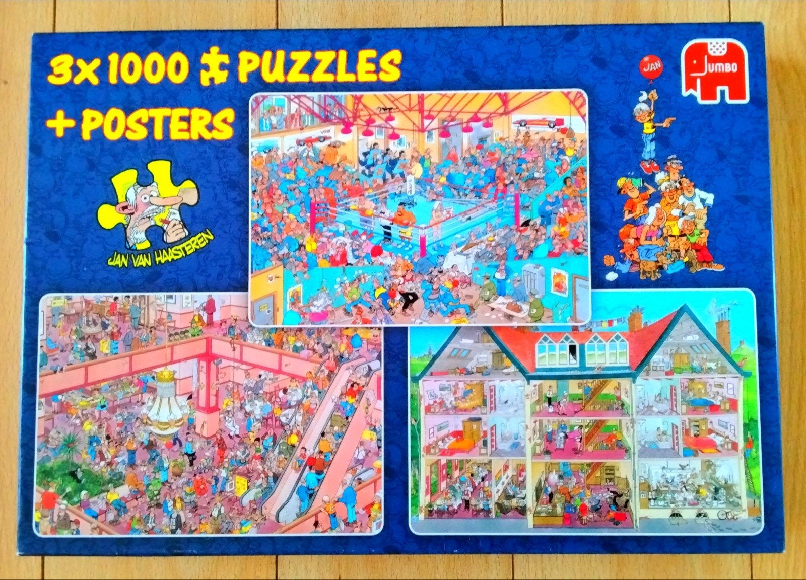 Jan van Haasteren, 3 x 1000 in 1 doos, Ophalen of Verzenden, 500 t/m 1500 stukjes, Zo goed als nieuw, Legpuzzel