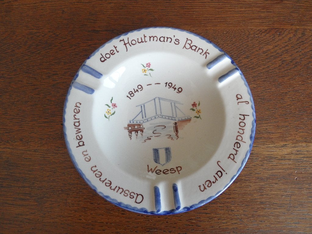 weesp  houtman  bank  bussum catalpa 1949  asbak uit soest, Ophalen of Verzenden, Zo goed als nieuw, Asbak