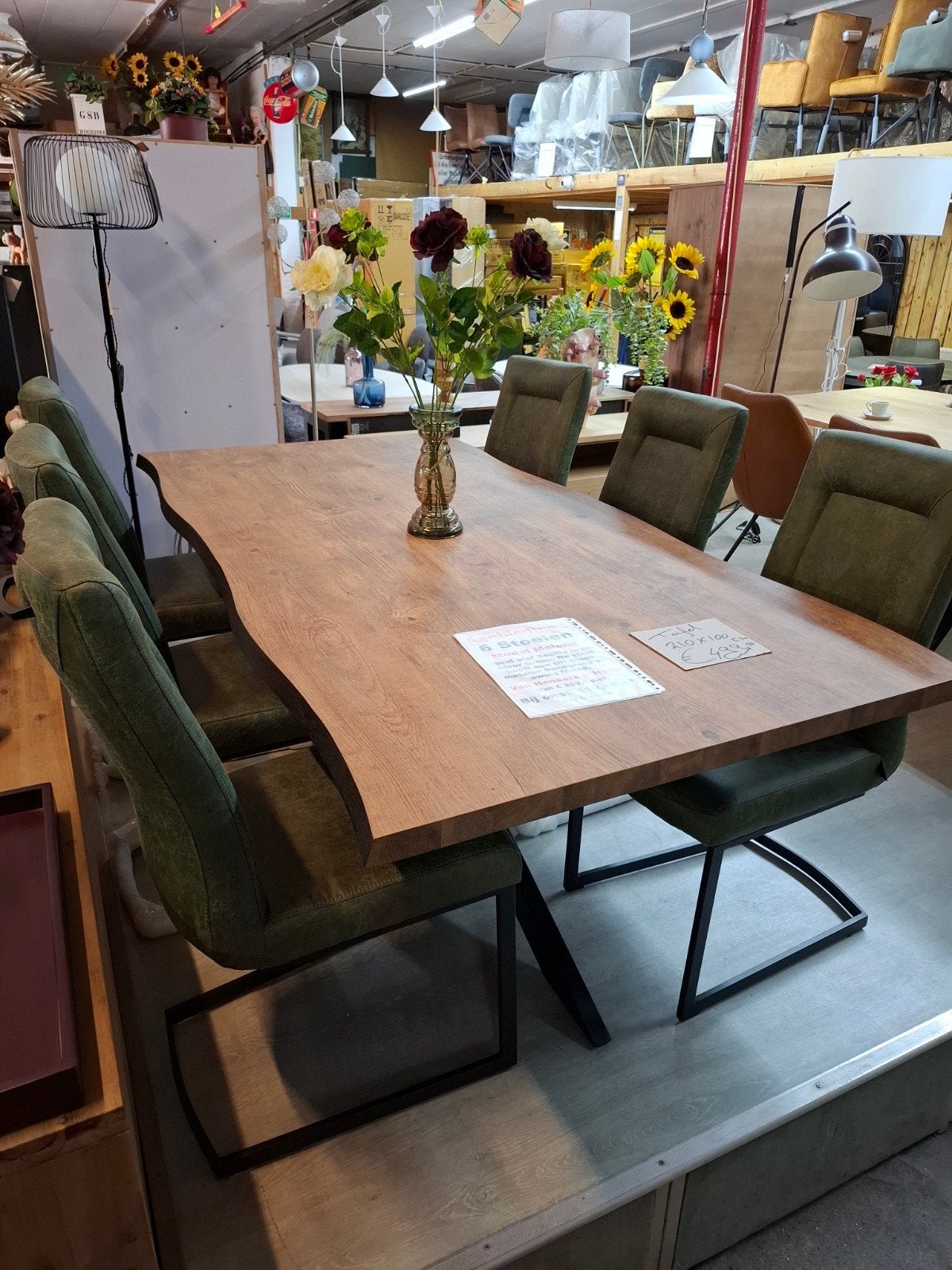 6 Nieuwe stoelen, Groen, zwart frame en greep, Malene H&H, Huis en Inrichting, Stoelen, Ophalen, Overige kleuren, Nieuw, Stof