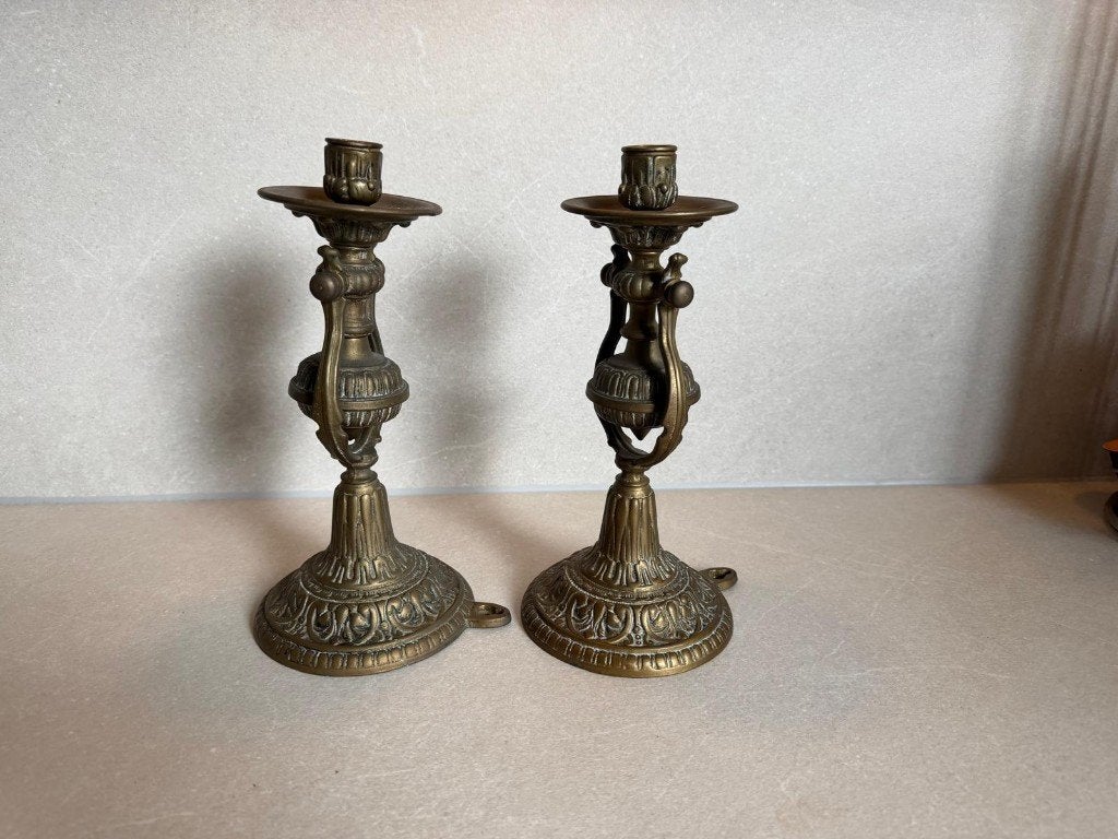1 paar scheepskandelaars, Antiek en Kunst, Ophalen of Verzenden, Koper of Brons